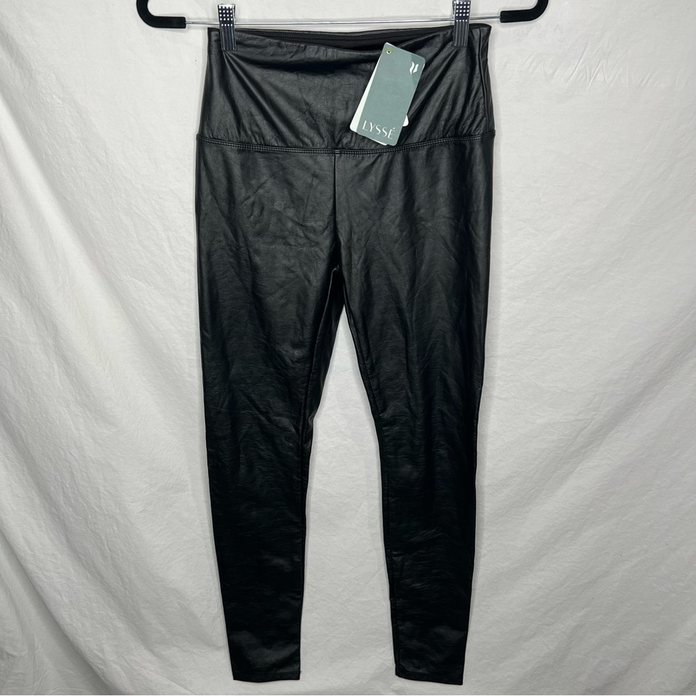 NWT‎ Lysse Black Vegan Faux Leather Pull On Straight Leg Pants Sz Small Leggings